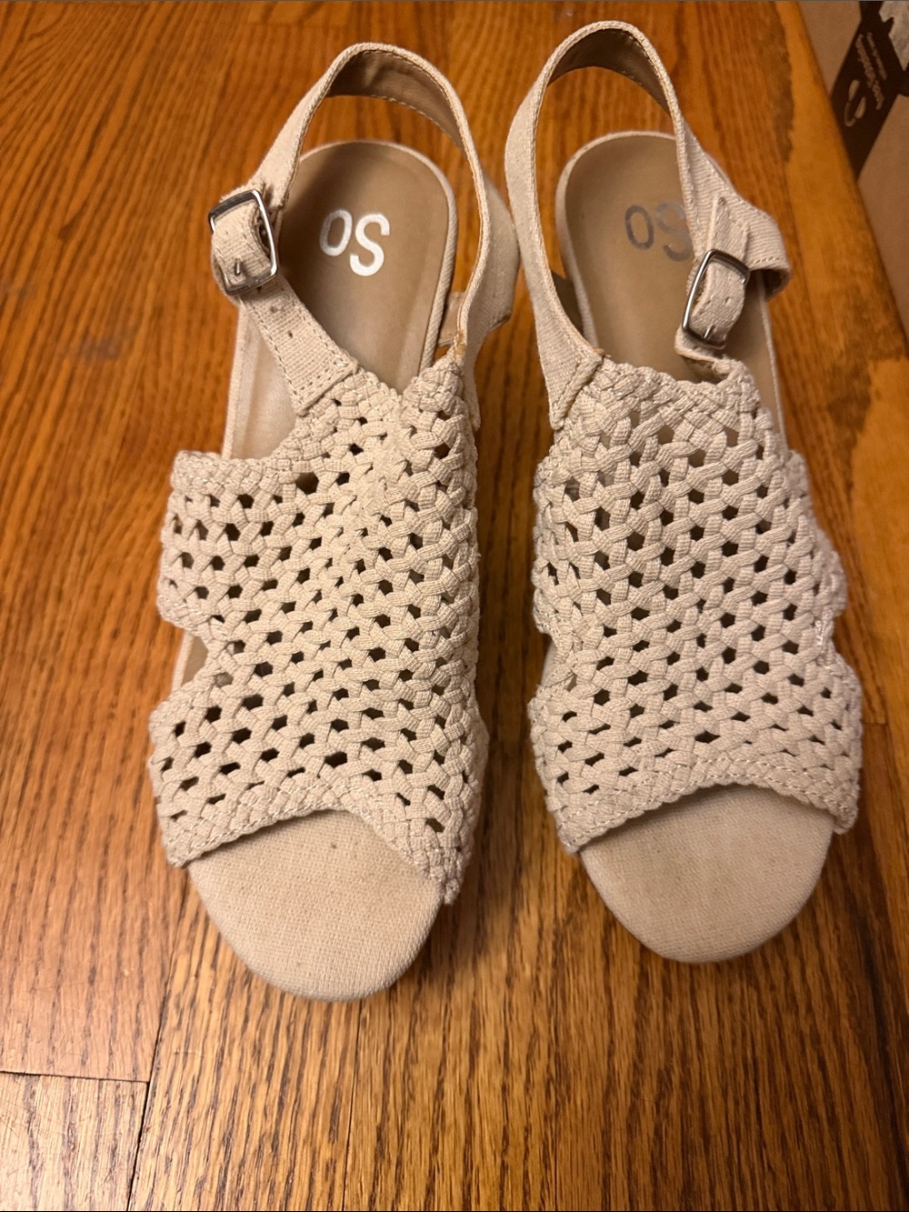 SO Beige Woven Slingback Sandals